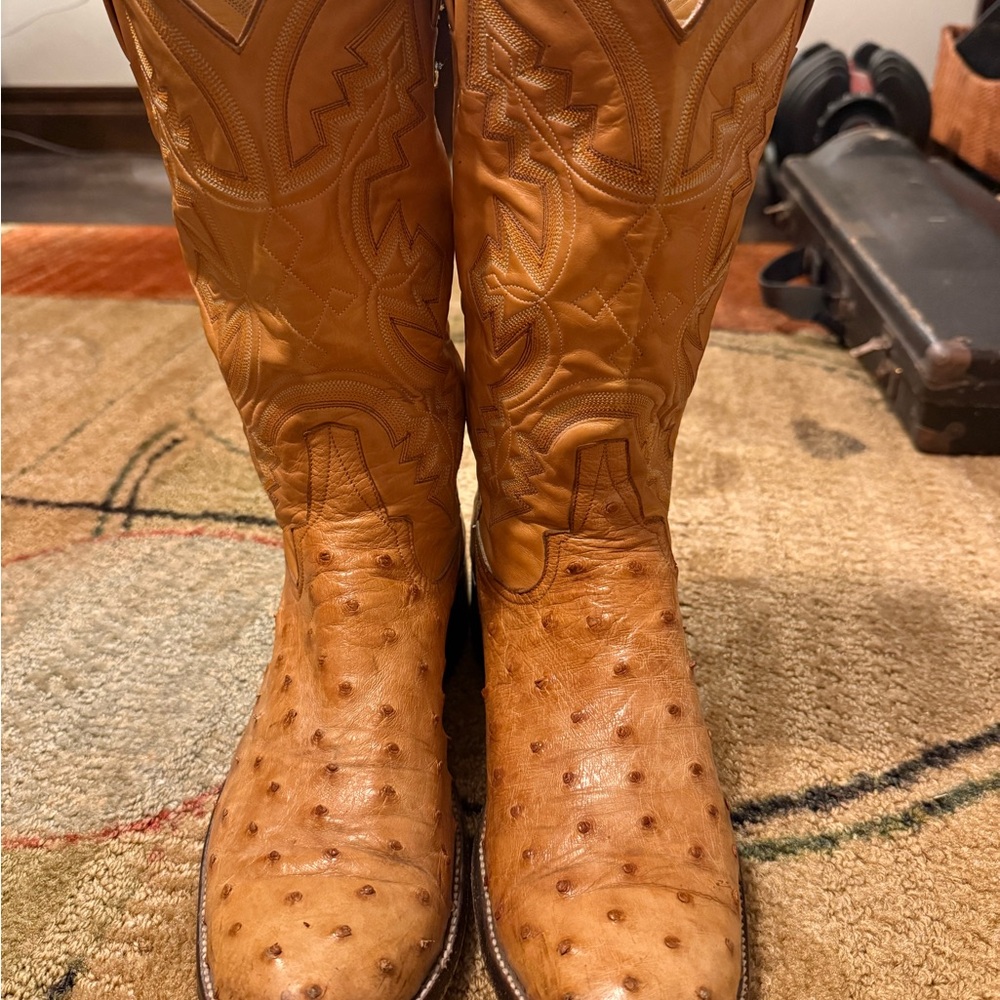 Rios of Mercedes Tan Cowboy Boots Ostrich Leather Size 9.5B